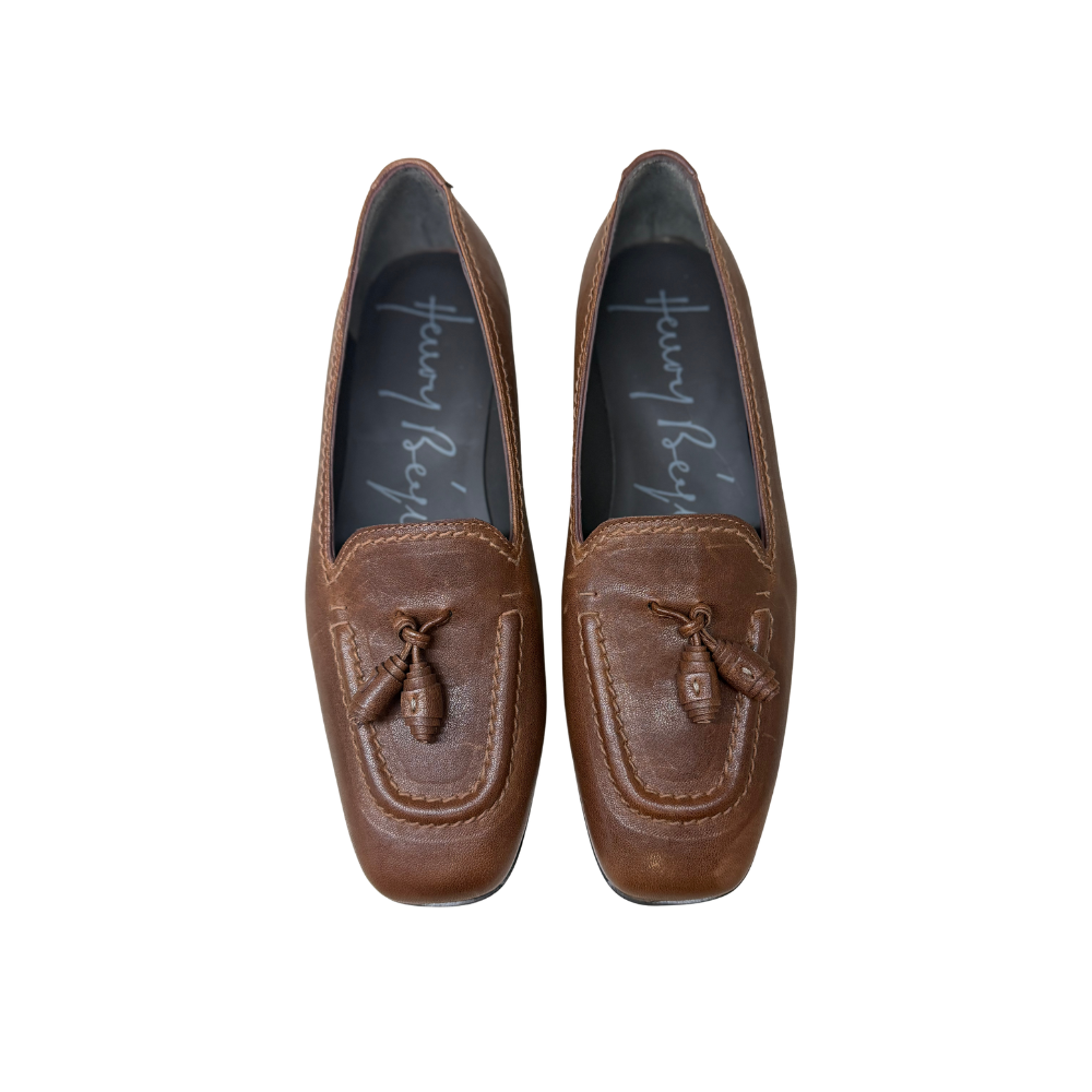 Cara Old Iron Lambskin Leather Moccasin Loafer in Brandy