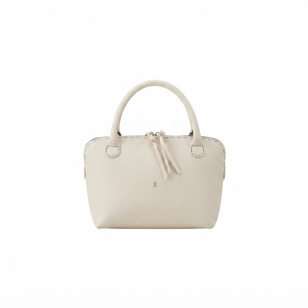 New Imbuto M Granello Leather Top Handle Bag in Gesso