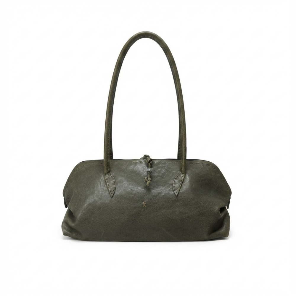 Bolla Bassa Old Iron Lambskin Leather Shoulder Bag in Oliva