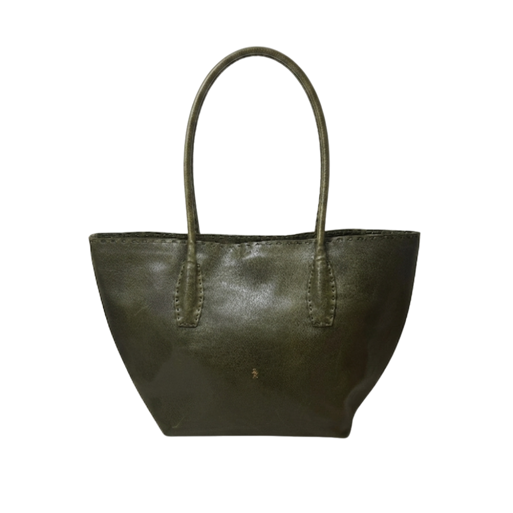 Shopper M Old Iron Lambskin Leather Tote Bag in Oliva
