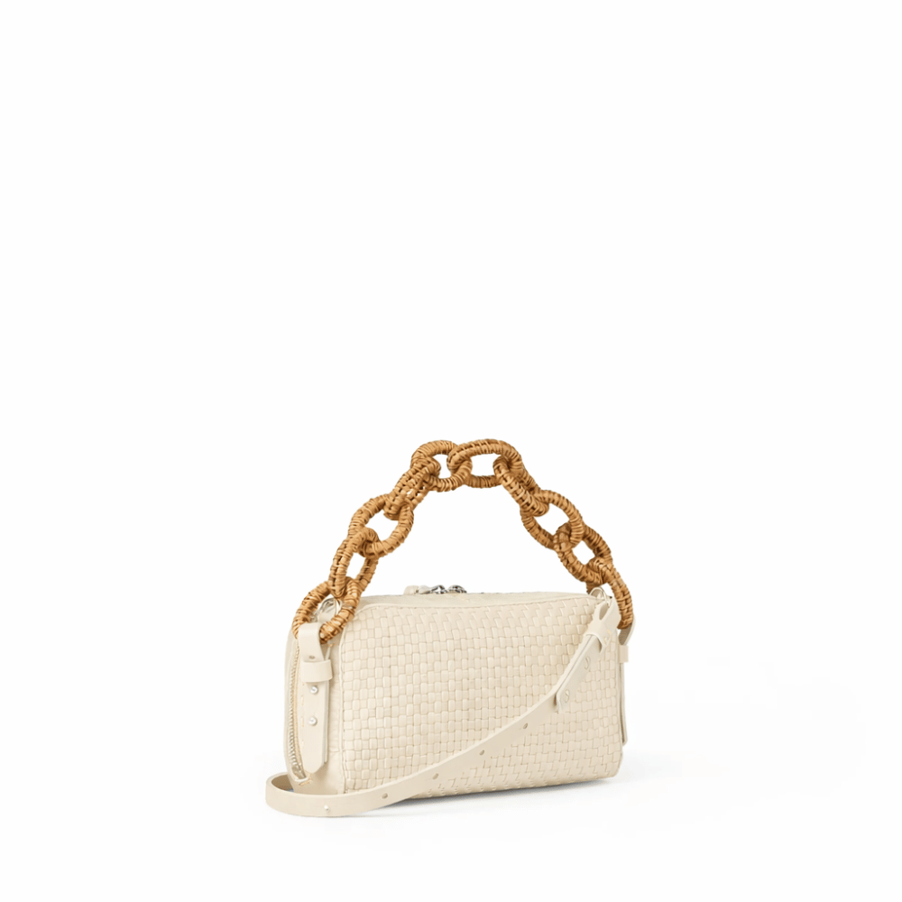 Bag Box S Catena Intreccio Raffia in Gesso