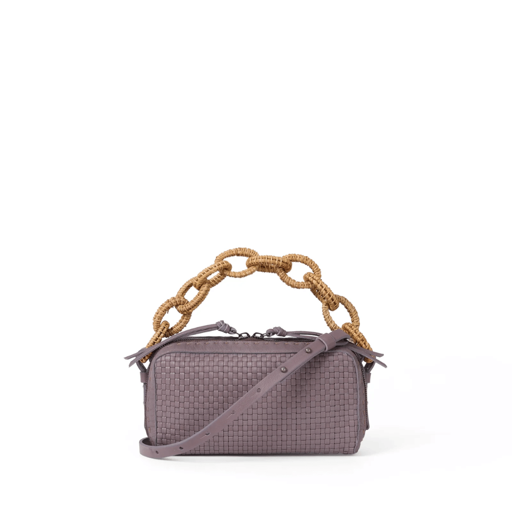 Henry Beguelin Woven Leather Raffia Chain Handle Crossbody Bag in Lilla – International designer fashion boutique Australia Riada Concept Woollahra