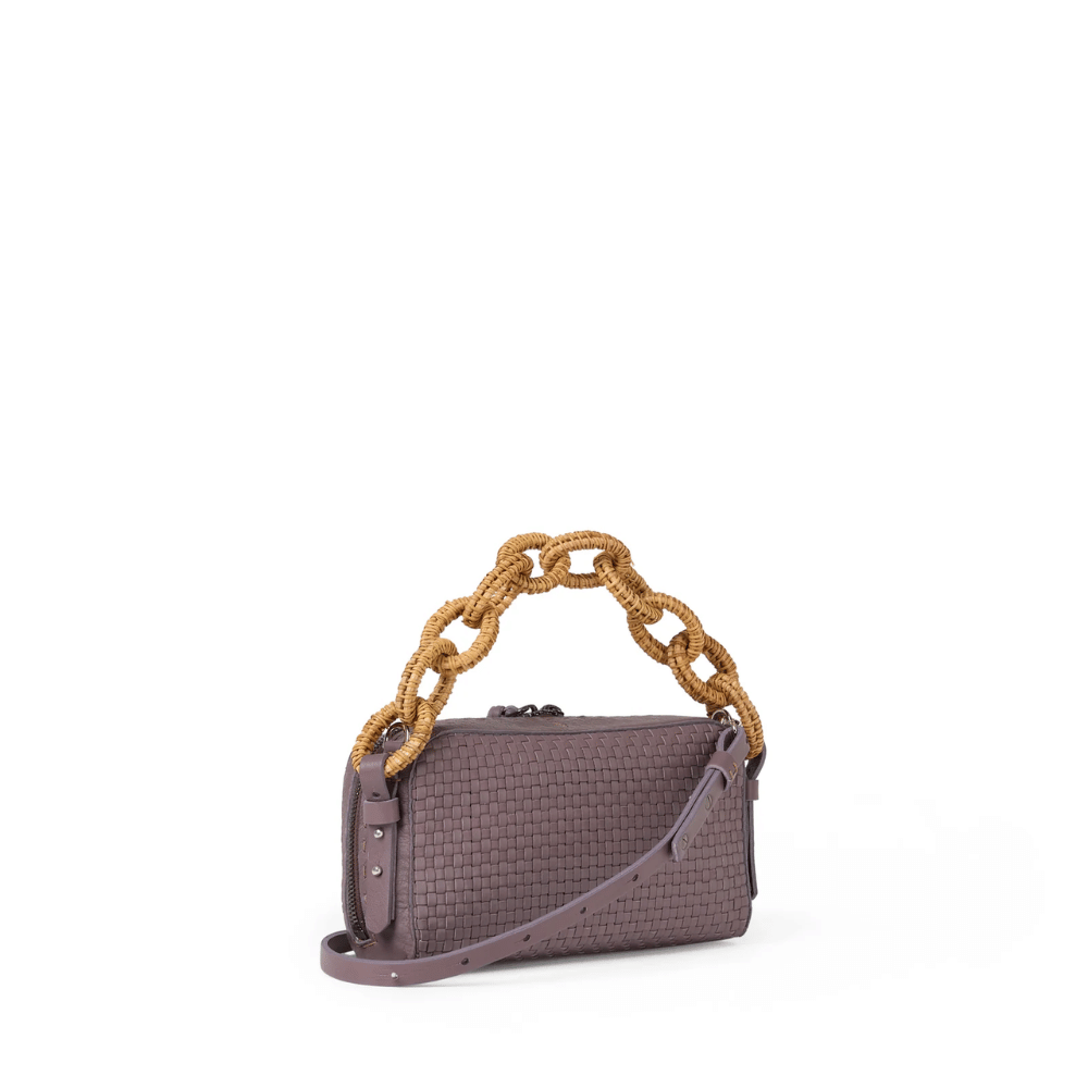 Henry Beguelin Woven Leather Raffia Chain Handle Crossbody Bag in Lilla – International designer fashion boutique Australia Riada Concept Woollahra