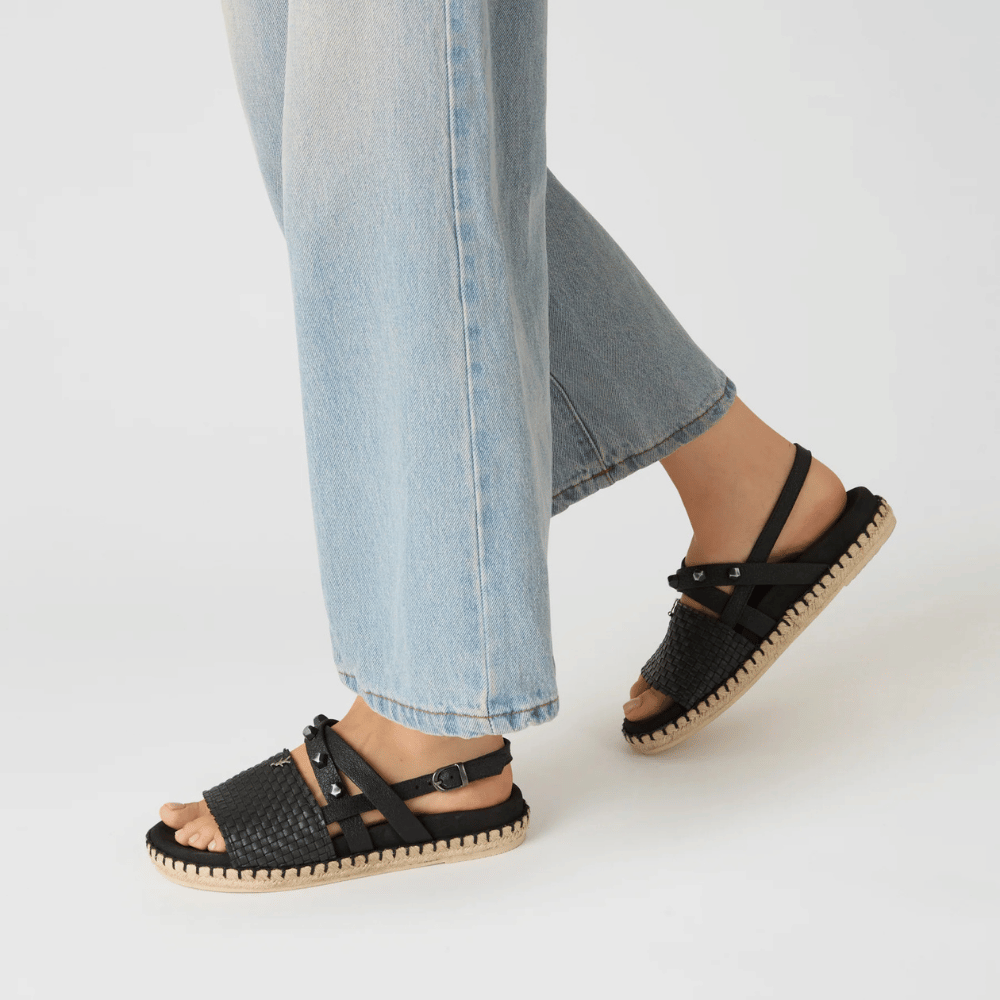 Henry Beguelin Woven Leather Stud Ankle Strap Sandals in Black -  International designer fashion boutique Australia Riada Concept Woollahra