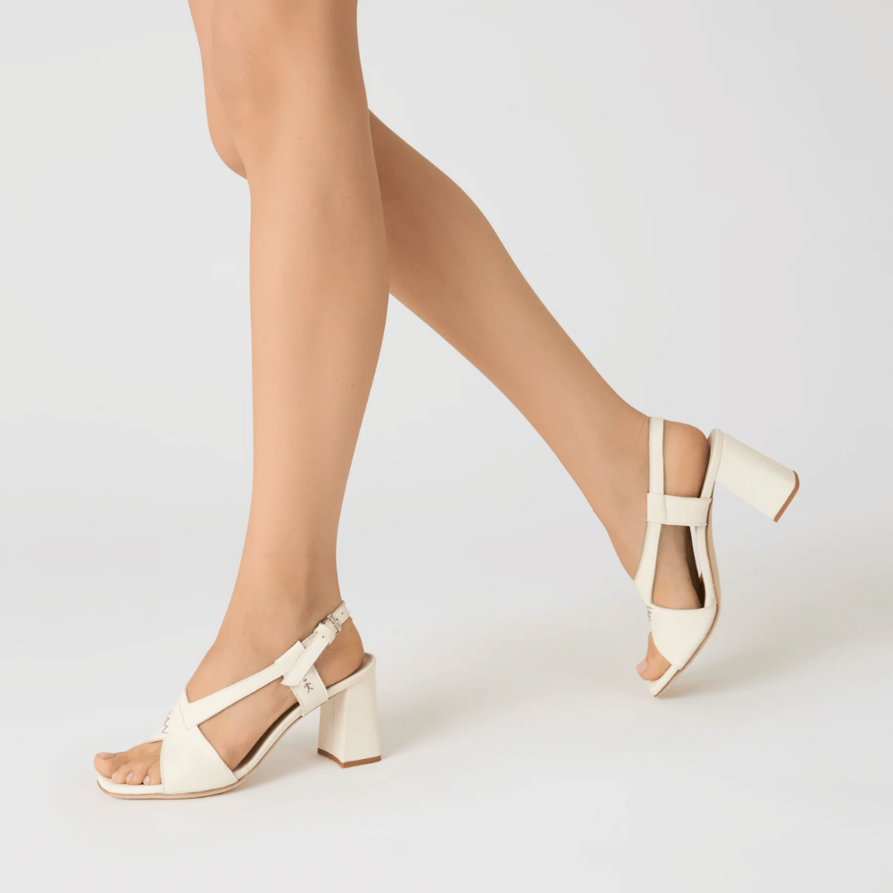Henry Beguelin Leather Block Heel Cross Strap Sandals in Gesso – International designer fashion boutique Australia Riada Concept Woollahra
