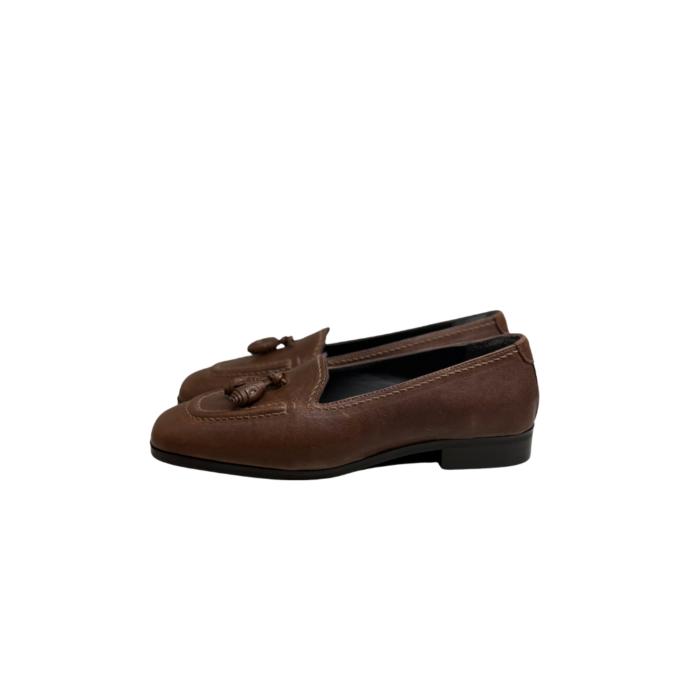 Cara Old Iron Lambskin Leather Moccasin Loafer in Brandy