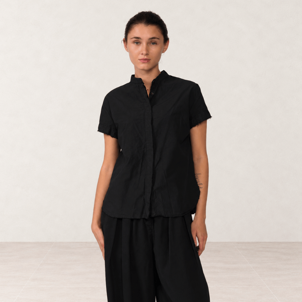 Hannoh Wessel SAVANNAH Raw-Edge Cotton Shirt in Black