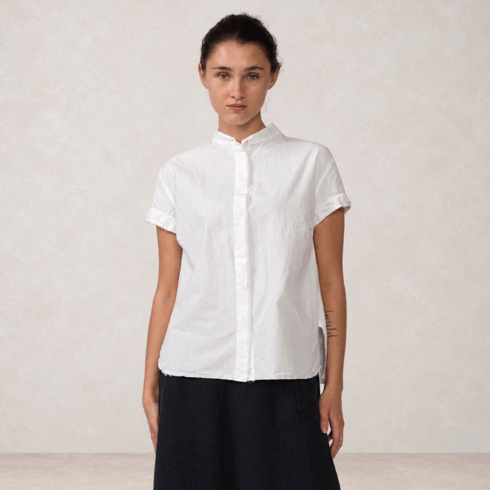 Hannoh Wessel SAVANNAH Raw-Edge Cotton Short-Sleeve Shirt in White