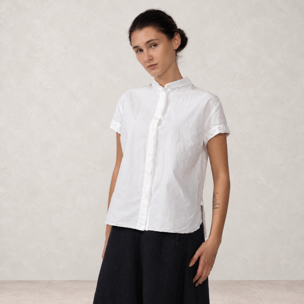 Hannoh Wessel SAVANNAH Raw-Edge Cotton Short-Sleeve Shirt in White