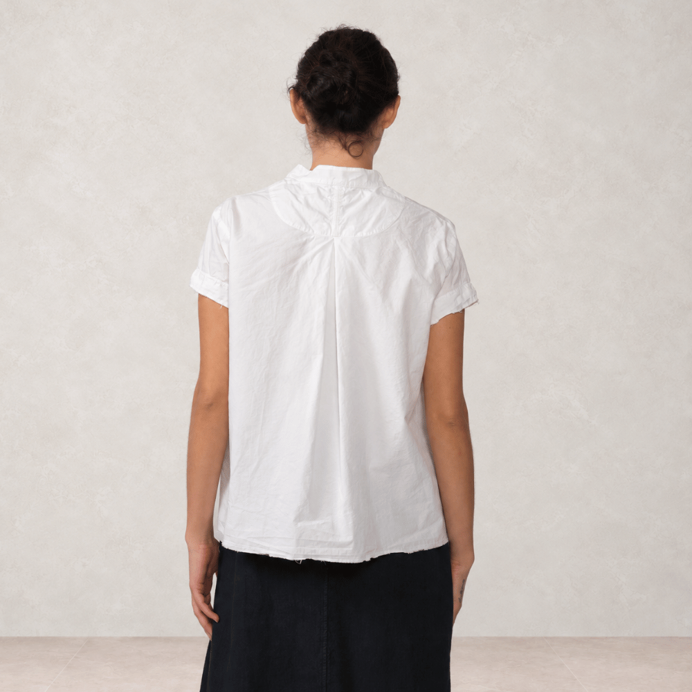 Hannoh Wessel SAVANNAH Raw-Edge Cotton Short-Sleeve Shirt in White