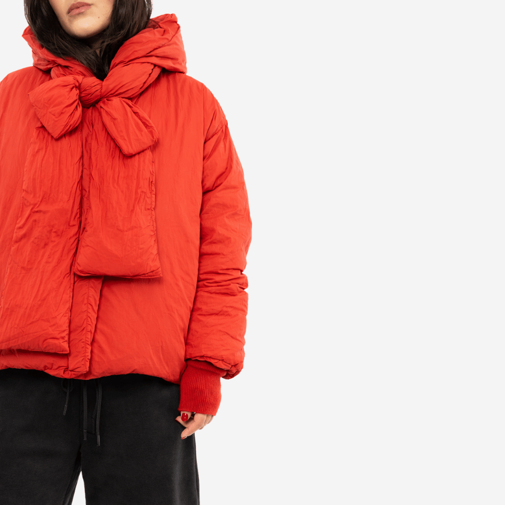 Hannoh Wessel Vaya Scarf Puffer Jacket in Vermillion - International designer fashion boutique Australia Riada Concept Woollahra
