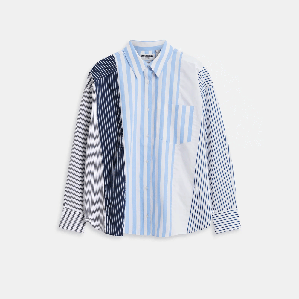 Essentiel Antwerp Hemix Oversized Striped Cotton Shirt in Aqua ESSENTIEL ANTWERP Designer fashion shop online and in store High End fashion boutique Sydney Australia Riada Concept