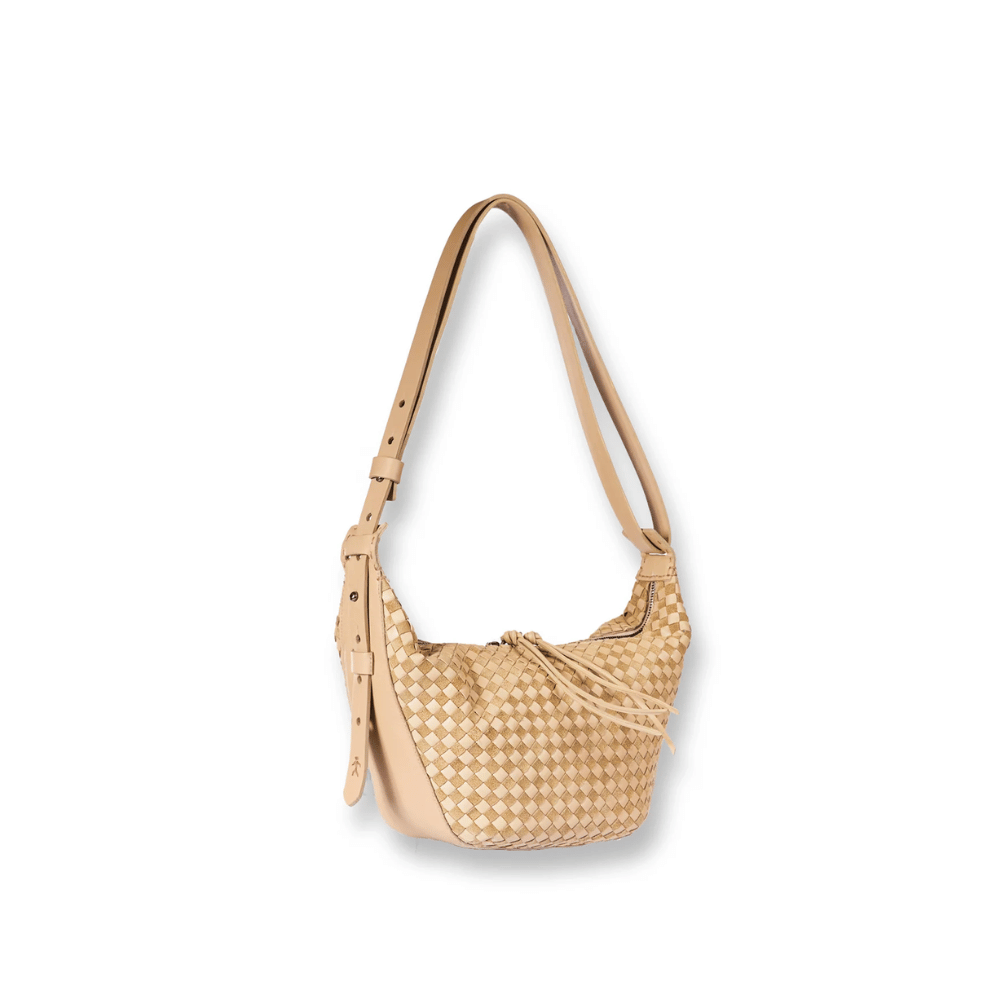 Henry Beguelin Ilenia Small Woven Calfskin Shoulder Bag in Beige – International designer fashion boutique Australia Riada Concept Woollahra