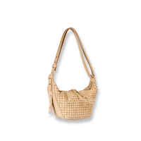 Henry Beguelin Ilenia Small Woven Calfskin Shoulder Bag in Beige – International designer fashion boutique Australia Riada Concept Woollahra