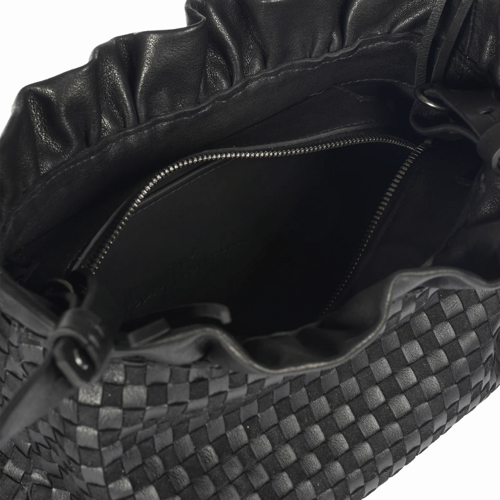 Henry Beguelin Arricciato Woven Leather Zip Clutch Crossbody Bag in Black BD6018 HENRY BEGUELIN Designer fashion handbags shop online and in store High End fashion boutique Sydney Australia Riada Concept