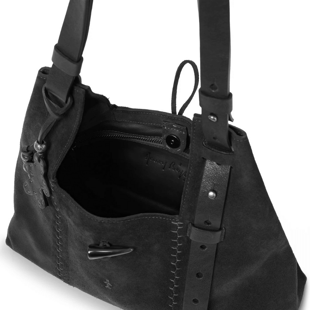 Henry Beguelin Betta Medium Camoscio Suede Shoulder Bag in Nero
