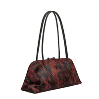 Riada Concept Henry Beguelin’s Bolla Bassa in streaked wine pony-hair calf: a low, rounded shoulder bag with black leather handles and beaded pulls, handcrafted in Italy - angle view