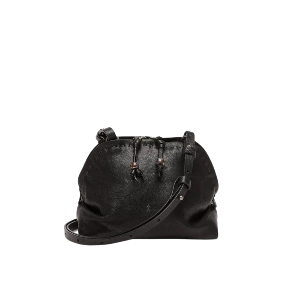 Henry Beguelin Bolla Crossbody Old Iron leather bag in Nero, front view