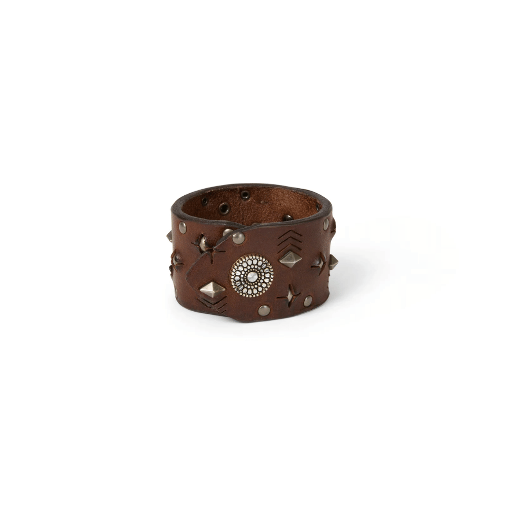 Henry Beguelin Cuoio Washed Stud Leather Bracelet in T. Moro – International designer fashion boutique Australia Riada Concept Woollahra
