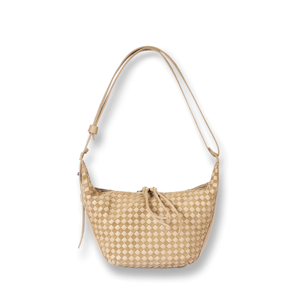 Henry Beguelin Ilenia Small Woven Calfskin Shoulder Bag in Beige – International designer fashion boutique Australia Riada Concept Woollahra
