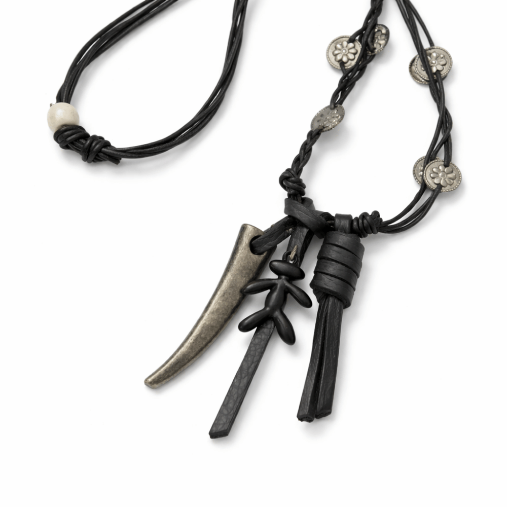Henry Beguelin Leather Strap Charm Necklace in Nero
