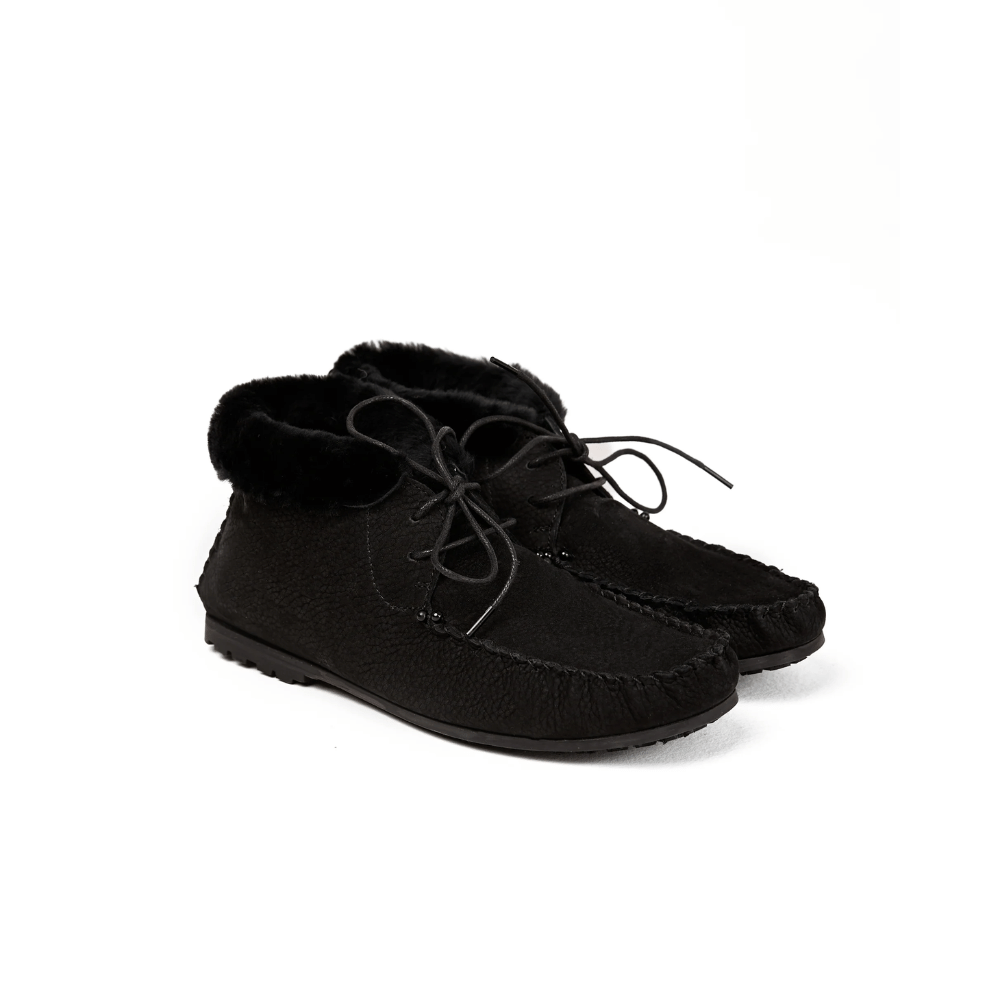 Henry Beguelin Shearling Fur High-Top Lace-Up Moccasin in Black HENRY BEGUELIN Designer fashion handbags shop online and in store High End fashion boutique Sydney Australia Riada Concept