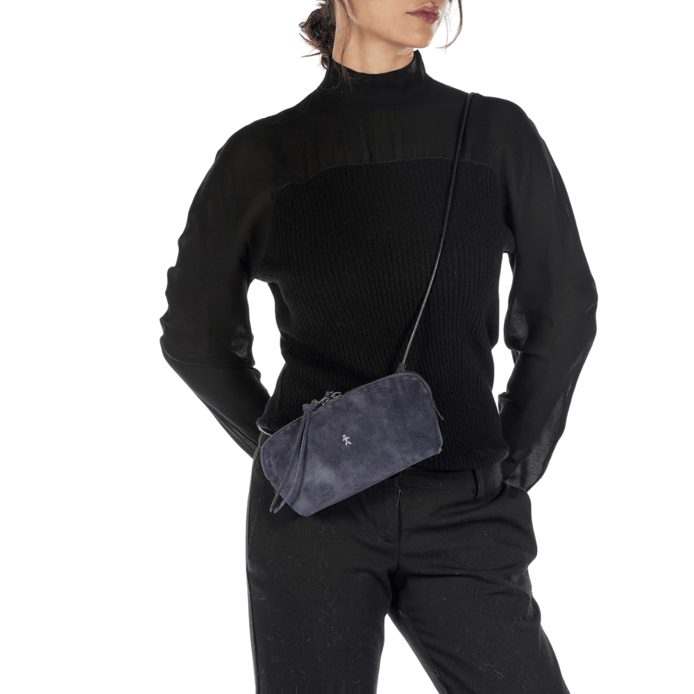 Henry Beguelin Small Crossbody Imbuttino Suede Bag in Bluette HENRY BEGUELIN Designer fashion handbags shop online and in store High End fashion boutique Sydney Australia Riada Concept Henry Beguelin Imbuttino Bag Camoscio in Navy Blue BD6009