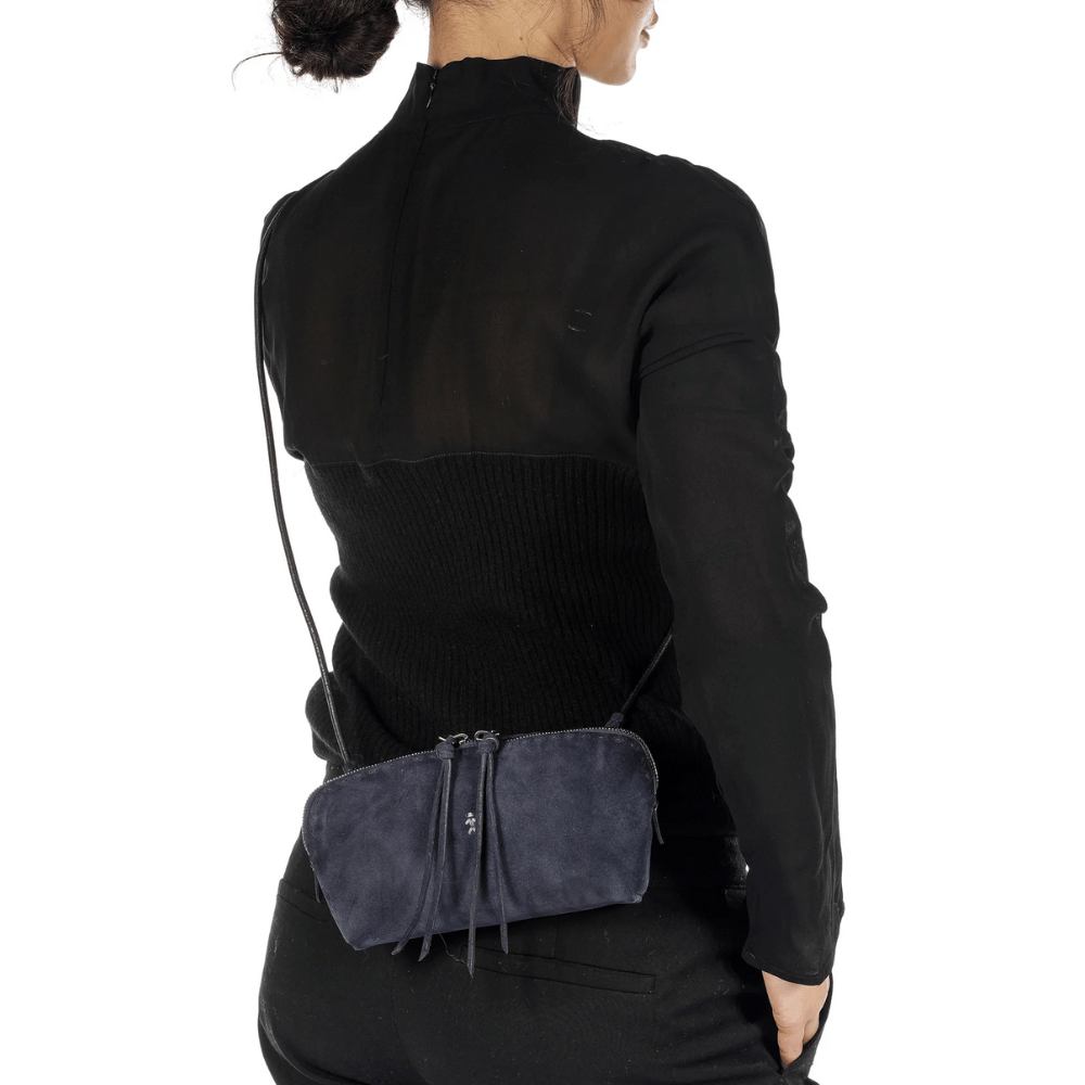 Henry Beguelin Small Crossbody Imbuttino Suede Bag in Bluette HENRY BEGUELIN Designer fashion handbags shop online and in store High End fashion boutique Sydney Australia Riada Concept Henry Beguelin Imbuttino Bag Camoscio in Navy Blue BD6009