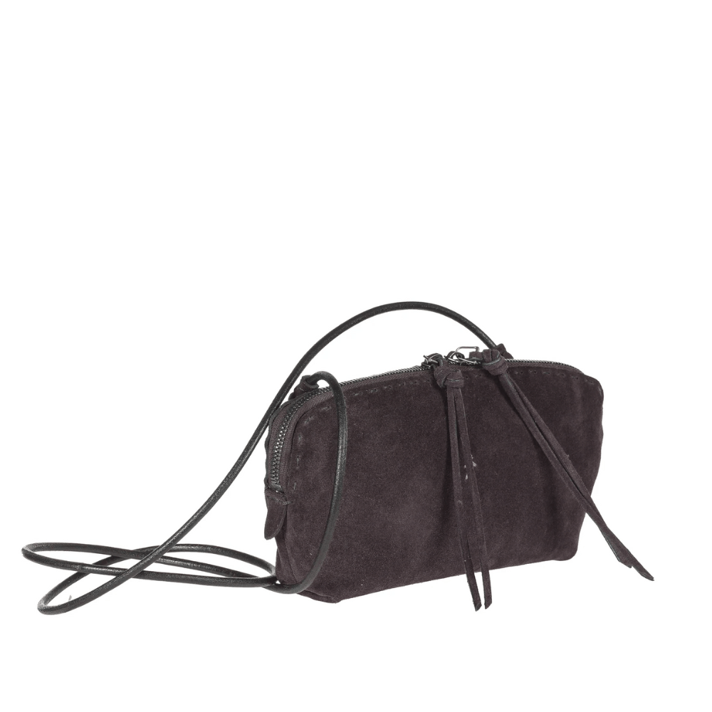 Henry Beguelin Small Crossbody Imbuttino Suede Bag in Mosto HENRY BEGUELIN Designer fashion handbags shop online and in store High End fashion boutique Sydney Australia Riada Concept Henry Beguelin Imbuttino Bag Camoscio in Dark brown BD6009