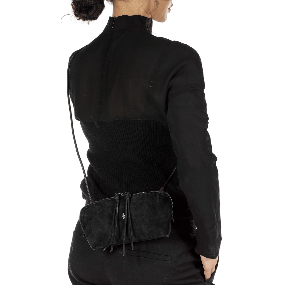 Henry Beguelin Small Crossbody Imbuttino Suede Bag in Nero HENRY BEGUELIN Designer fashion handbags shop online and in store High End fashion boutique Sydney Australia Riada Concept Henry Beguelin Imbuttino Bag Camoscio in Black BD6009