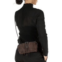 Henry Beguelin Small Crossbody Imbuttino Suede Bag in T.Moro HENRY BEGUELIN Designer fashion handbags shop online and in store High End fashion boutique Sydney Australia Riada Concept Henry Beguelin Imbuttino Bag Camoscio in Dark brown BD6009