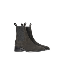 Henry Beguelin Calfskin Suede Ankle Boots with Wool Stretch Panels in Dark Brown SD5804 HENRY BEGUELIN Designer fashion handbags shop online and in store High End fashion boutique Sydney Australia Riada Concept