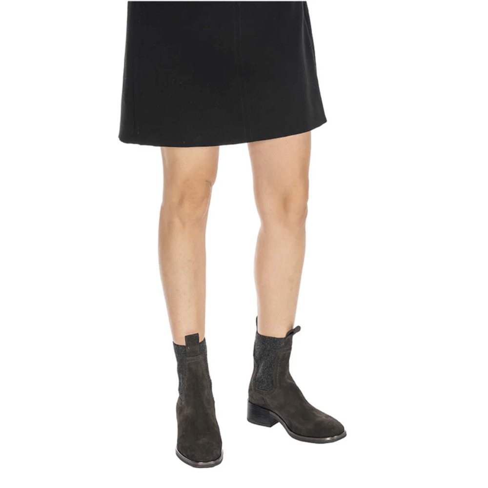 Henry Beguelin Calfskin Suede Ankle Boots with Wool Stretch Panels in Dark Brown SD5804 HENRY BEGUELIN Designer fashion handbags shop online and in store High End fashion boutique Sydney Australia Riada Concept