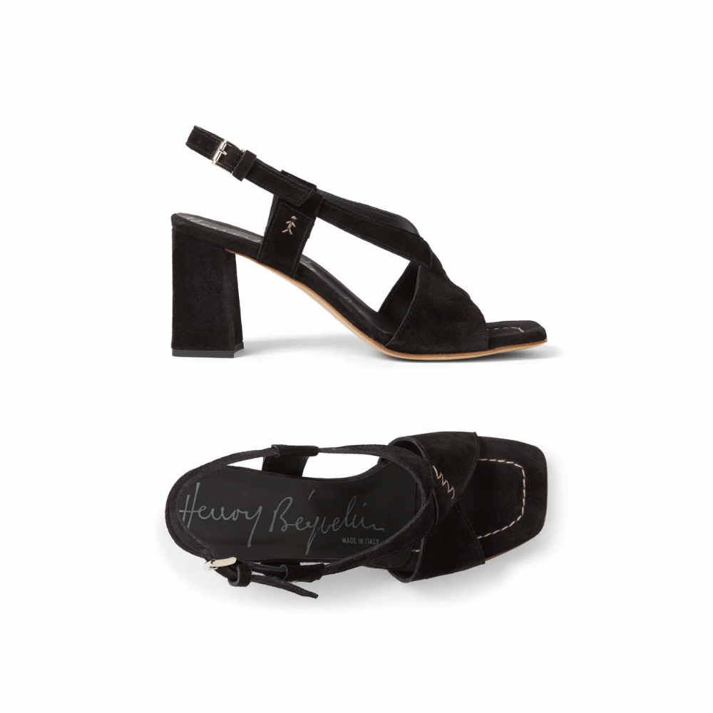 Henry Beguelin Black Mid heel block sandal. The perfect comfortable heel. Hand made in Italy