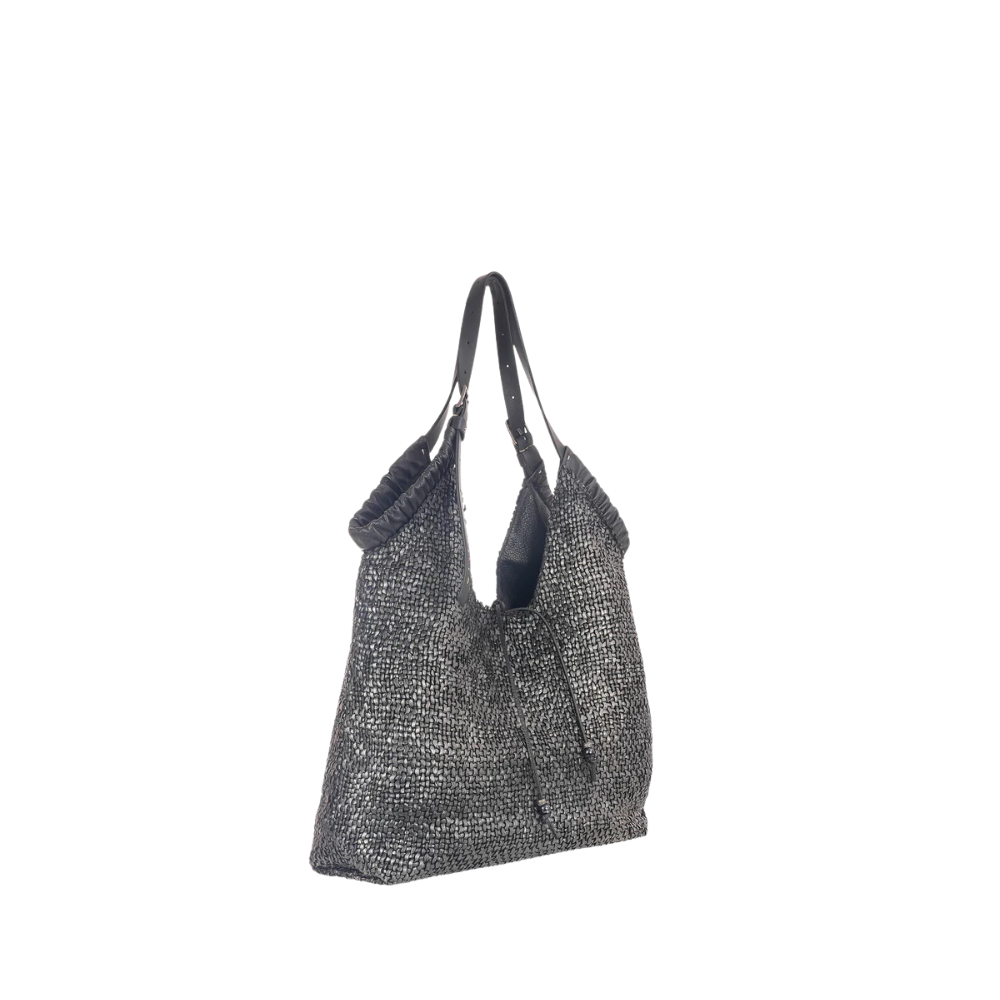 Bag Canotta Arricciata Intreccio Madreperla in Nero
