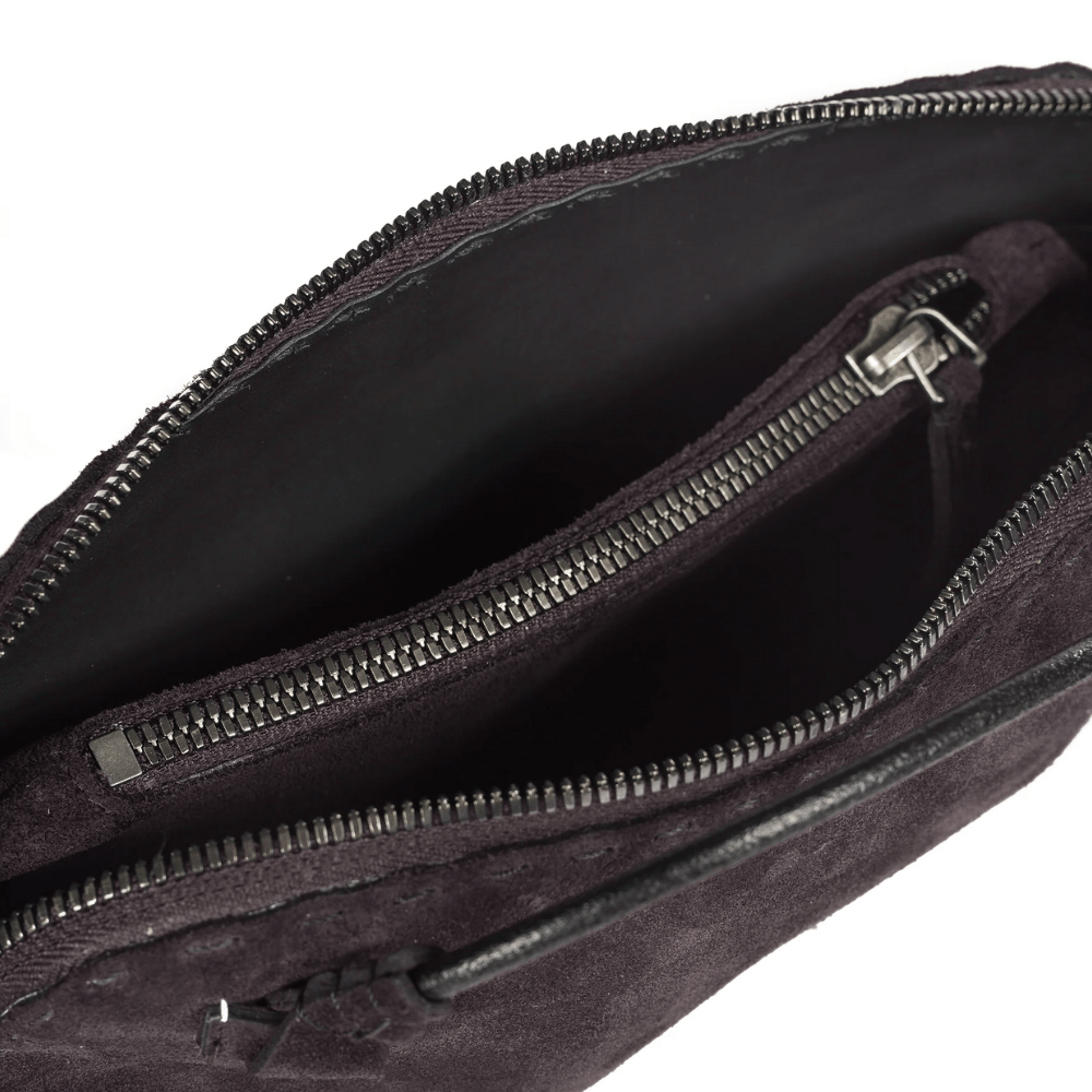 Henry Beguelin Small Crossbody Imbuttino Suede Bag in T.Moro HENRY BEGUELIN Designer fashion handbags shop online and in store High End fashion boutique Sydney Australia Riada Concept Henry Beguelin Imbuttino Bag Camoscio in Dark brown BD6009