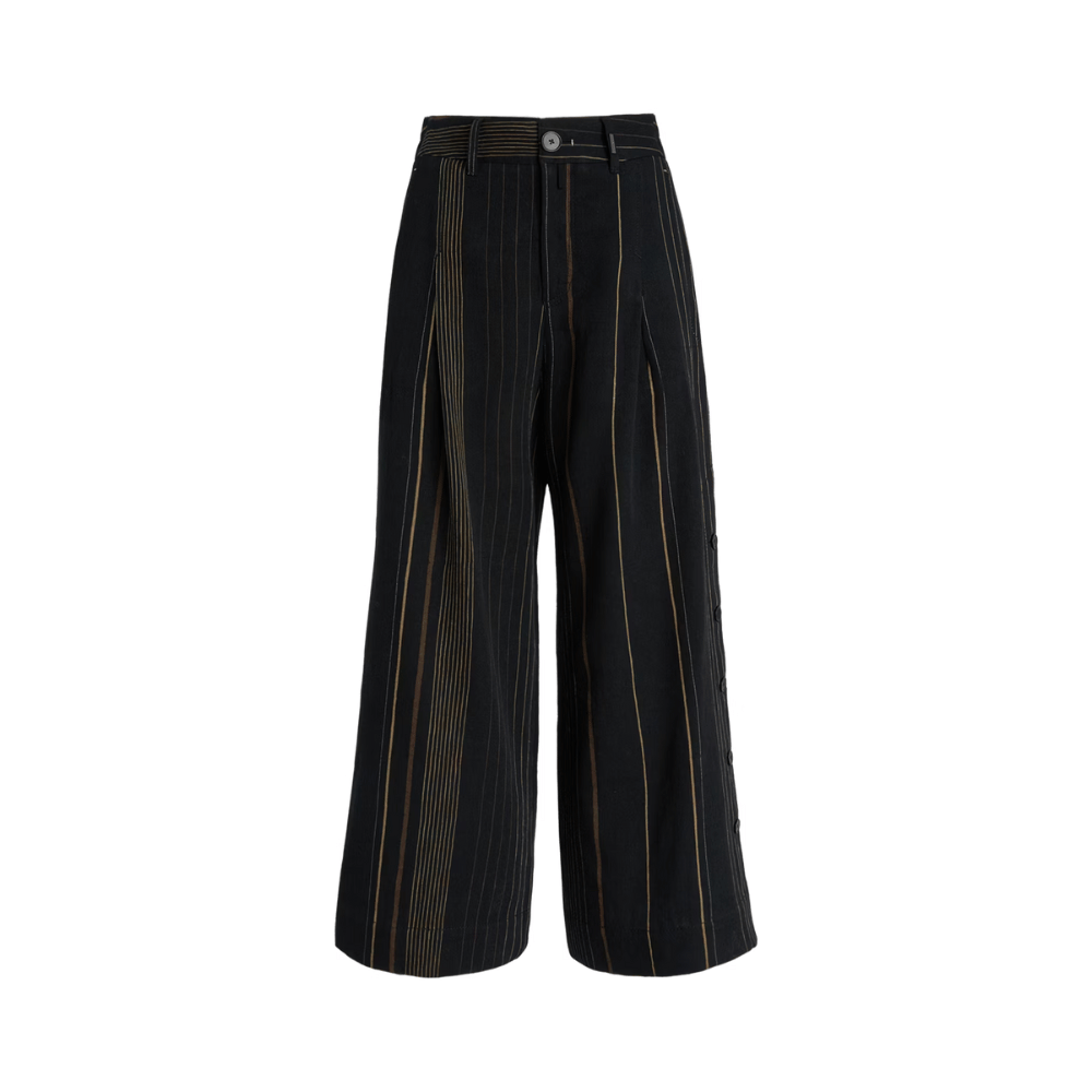 HIGH Swallow Wool Linen Wide-Leg Pant in Black Stripe
