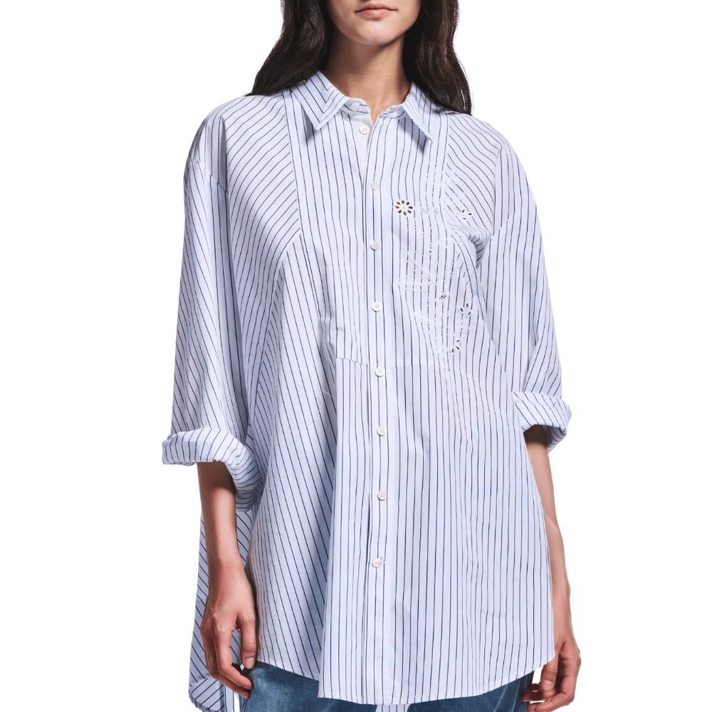 HIGH Cultivate Striped Cotton Poplin Shirt in Blue and White Stripe HIGH OFFICIAL Designer fashion shop online and in store High End fashion boutique Sydney Australia Riada Concept