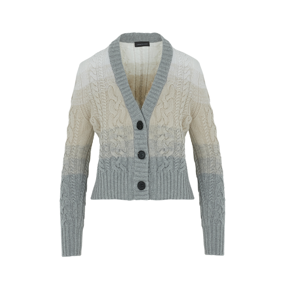 Knit Cardigan in White Beige and Light Grey