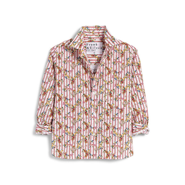 Silvio Button Up in Red Stripe Flowers