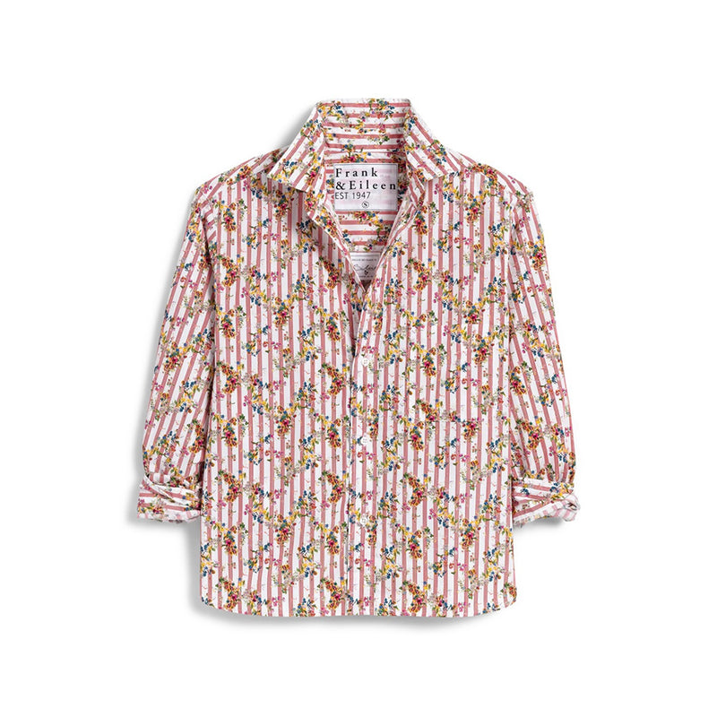 Silvio Button Up in Red Stripe Flowers