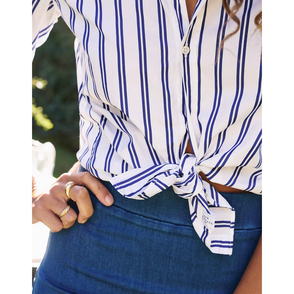 Frank Button Up in Double Navy Stripe