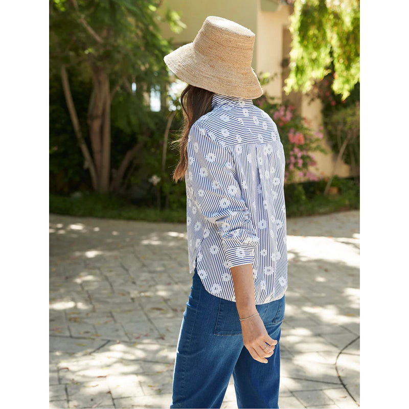 Silvio Button Up in Blue Stripe White Flower