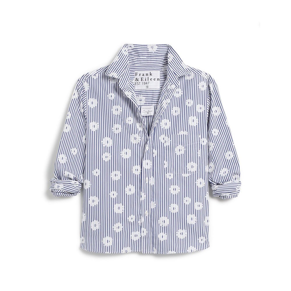 Silvio Button Up in Blue Stripe White Flower