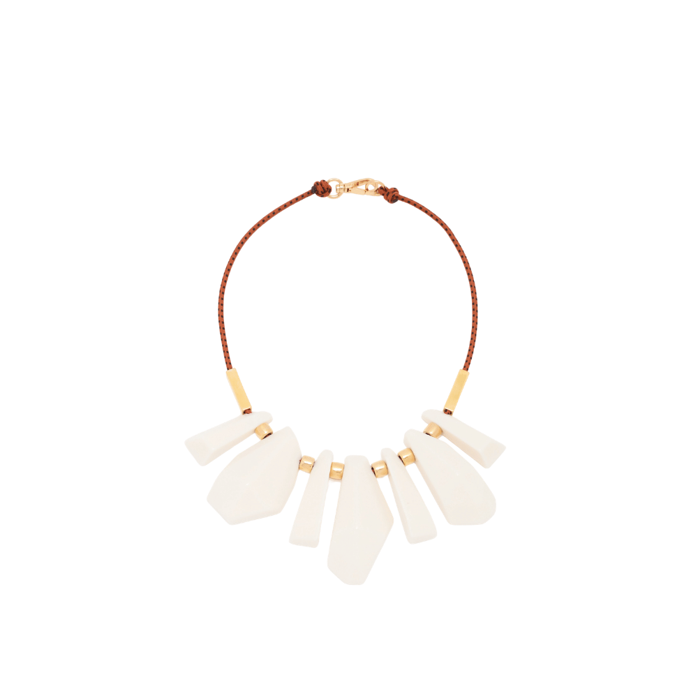 Plan C Irregular Milk Pendants Necklace with ivory sculptural pendants, tobacco cord and gold-tone spacers