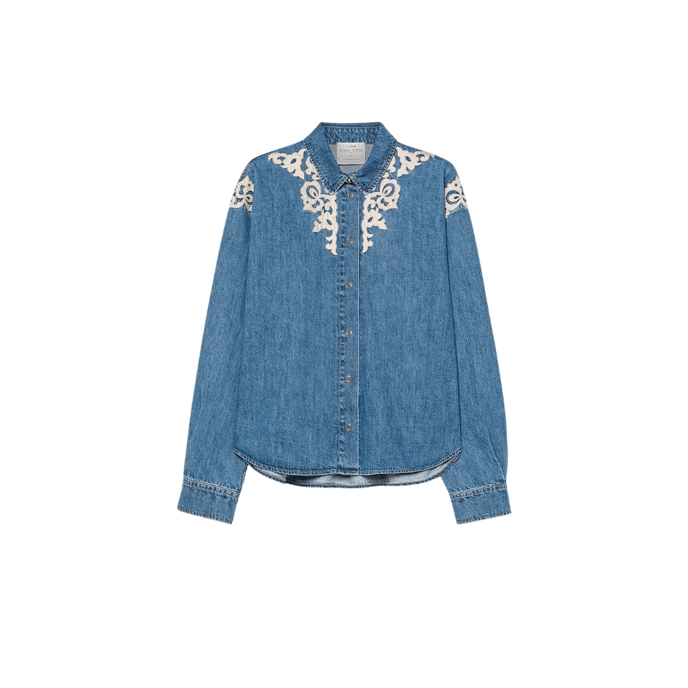 Forte Forte Embroidered Denim Boxy Shirt Celeste – International designer fashion boutique Australia Riada Concept Woollahra