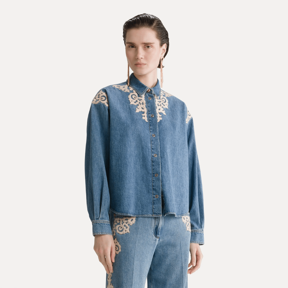 Forte Forte Embroidered Denim Boxy Shirt Celeste – International designer fashion boutique Australia Riada Concept Woollahra