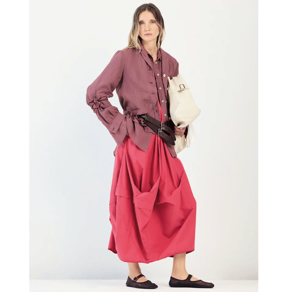 HIGH Everyday Couture Inlay Cotton Poplin Balloon Dress in Bright Rose - International designer fashion boutique Australia Riada Concept Woollahra