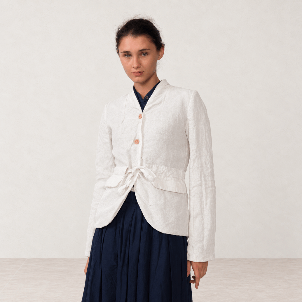 Hannoh Wessel JAMIE Drawstring-Waist Linen Jacket in White