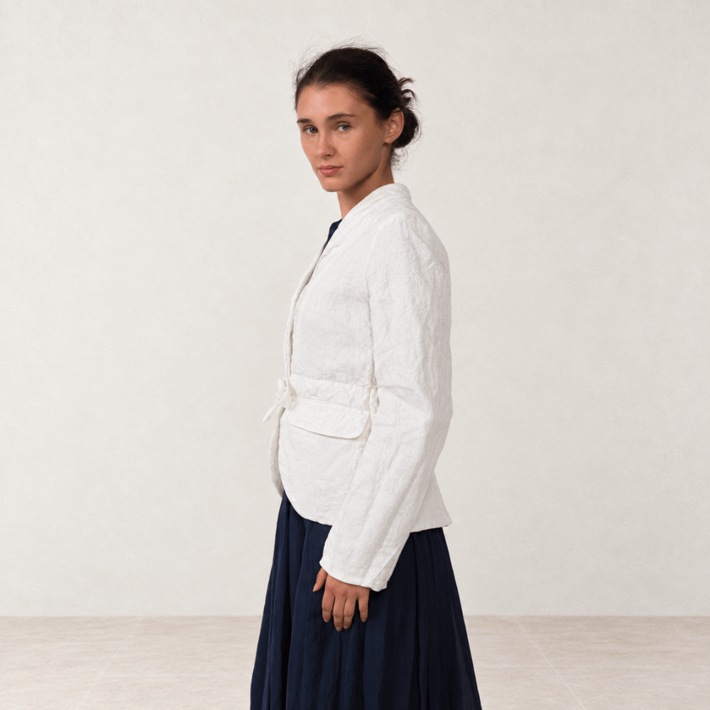Hannoh Wessel JAMIE Drawstring-Waist Linen Jacket in White